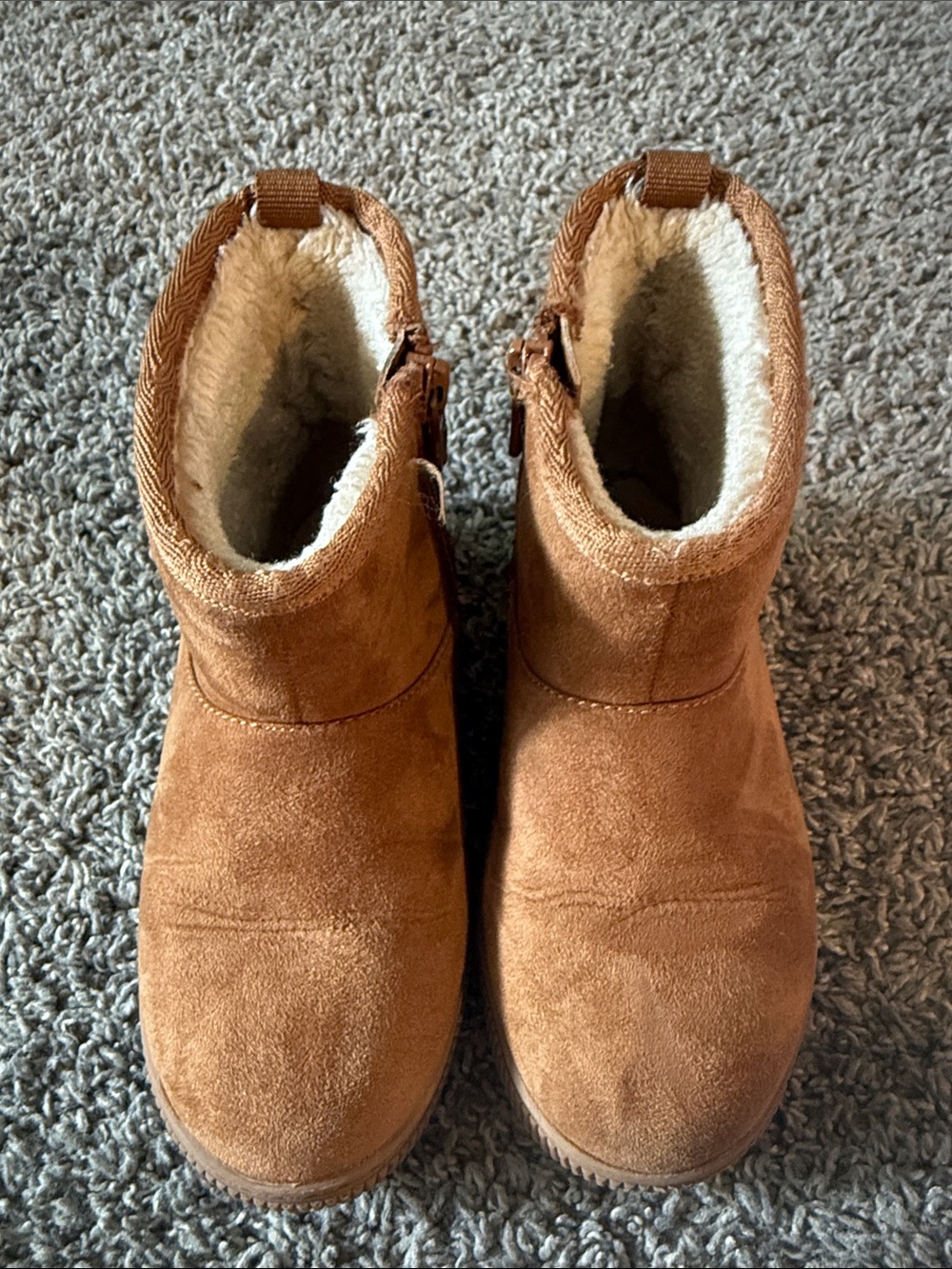 Cat & Jack Tan Suede-Look Faux Fur Lined Kids Boots